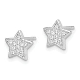Sterling Silver Rhodium-Plated Star Earrings with CZ Accents